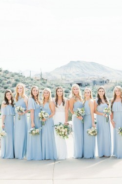 Long Blue Chiffon Floor Length Bridesmaid Dresses 902352