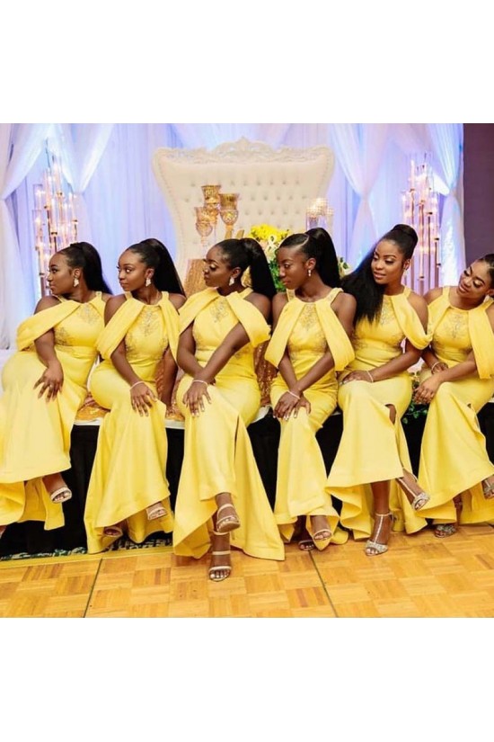 Long Yellow Mermaid Beaded Lace Bridesmaid Dresses 902354