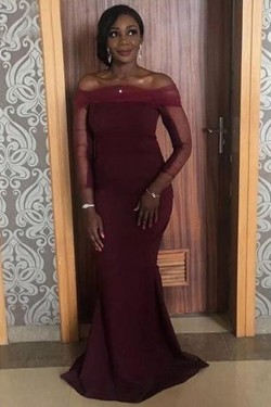 Long Mermaid Off the Shoulder Bridesmaid Dresses with Sleeves 902355