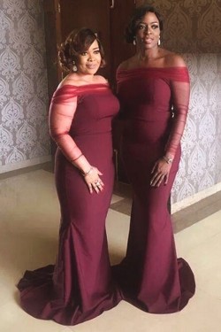 Long Mermaid Off the Shoulder Bridesmaid Dresses with Sleeves 902355