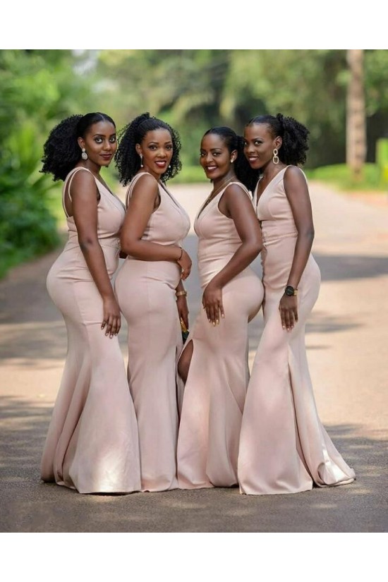 Long Pink Mermaid V Neck Bridesmaid Dresses 902359 Long Pink Mermaid V Neck Bridesmaid Dresses 902359