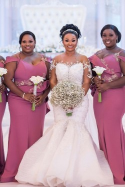 Long Mermaid Off the Shoulder Plus Size Bridesmaid Dresses 902362