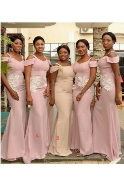 Long Pink Mermaid Lace Bridesmaid Dresses 902365