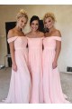 Long Pink Off the Shoulder Chiffon Bridesmaid Dresses 902366