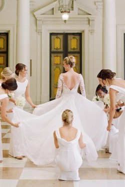 Long White Mermaid Floor Length Bridesmaid Dresses 902369