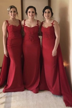 Long Red Mermaid Lace Bridesmaid Dresses 902370