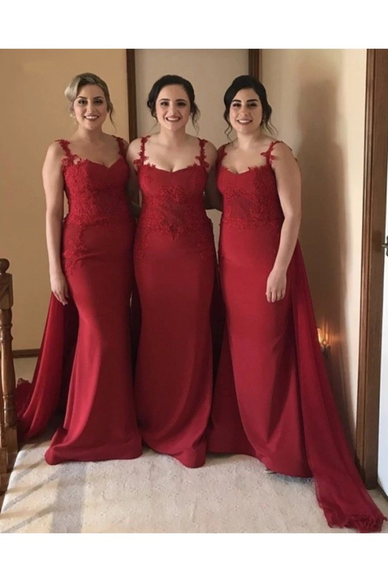 Long Red Mermaid Lace Bridesmaid Dresses 902370