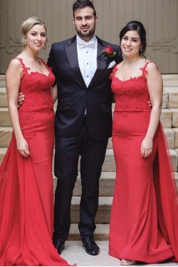Long Red Mermaid Lace Bridesmaid Dresses 902370