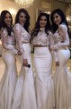 Long Mermaid Two Pieces White Lace Bridesmaid Dresses with Sleeves 902372