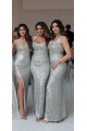 Long Silver Sequin Floor Length Bridesmaid Dresses 902373