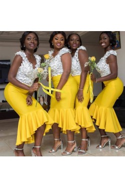 Long Yellow White Bridesmaid Dresses 902377