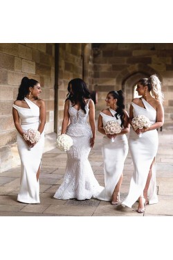 Long White Mermaid One Shoulder Bridesmaid Dresses 902384