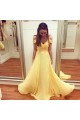 Long Yellow Off the Shoulder Chiffon Bridesmaid Dresses 902387
