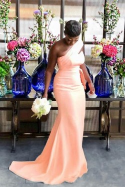 Long Pink One Shoulder Bridesmaid Dresses 902389