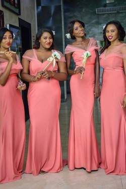 Long Off the Shoulder Floor Length Bridesmaid Dresses 902390