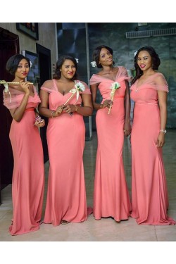 Long Off the Shoulder Floor Length Bridesmaid Dresses 902390
