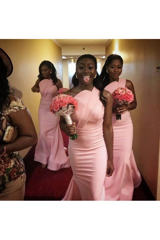 Long Pink Mermaid One Shoulder Bridesmaid Dresses 902392