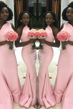 Long Pink Mermaid One Shoulder Bridesmaid Dresses 902392