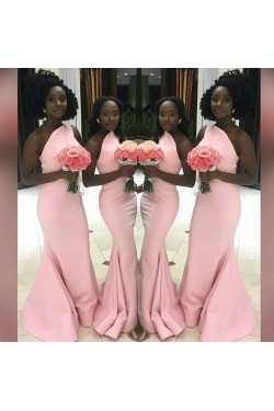 Long Pink Mermaid One Shoulder Bridesmaid Dresses 902392