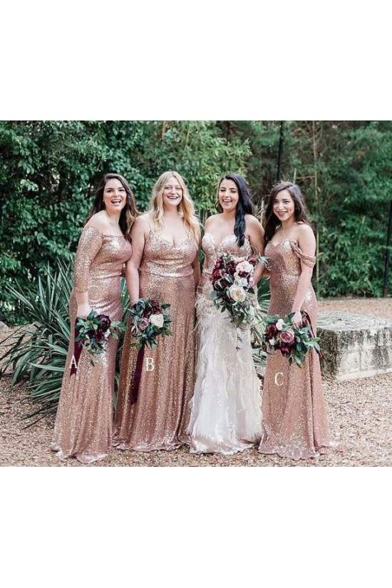 Long Sequin Floor Length Bridesmaid Dresses 902394