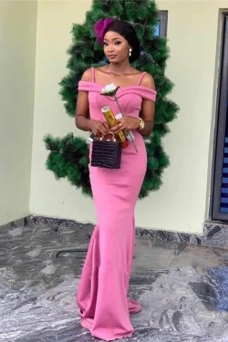 Long Mermaid Off the Shoulder Pink Bridesmaid Dresses 902395