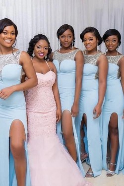 Long Blue Floor Length Bridesmaid Dresses 902397