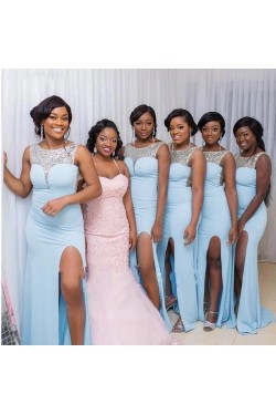 Long Blue Floor Length Bridesmaid Dresses 902397