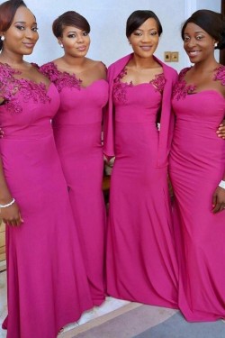 Long Fuchsia Mermaid Bridesmaid Dresses 902406