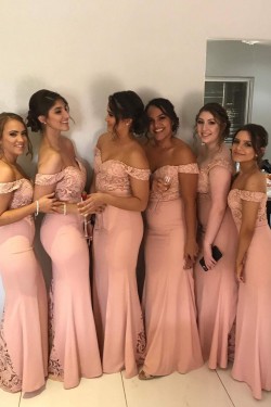 Long Mermaid Lace Off the Shoulder Bridesmaid Dresses 902407