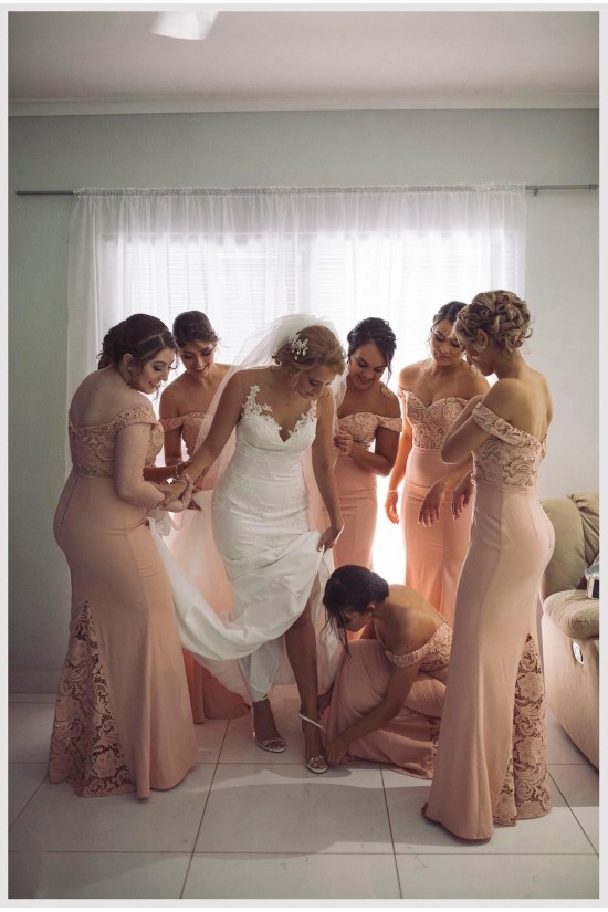 Long Mermaid Lace Off the Shoulder Bridesmaid Dresses 902407
