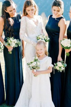 Long Navy Blue Floor Length Bridesmaid Dresses 902408