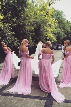 Long Pink Chiffon Bridesmaid Dresses 902409