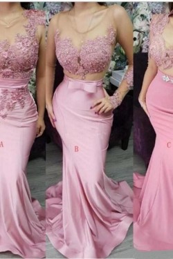 Long Pink Lace Mermaid Bridesmaid Dresses 902410