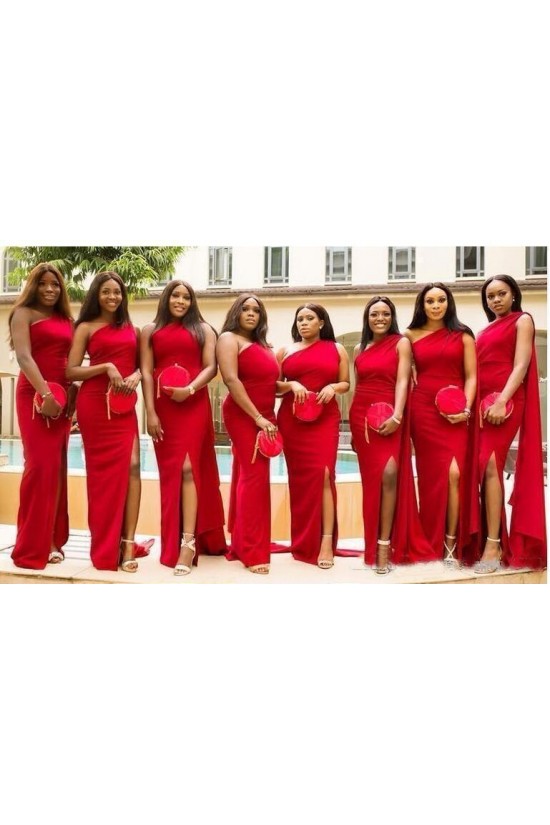 Long Red One Shoulder Bridesmaid Dresses 902411