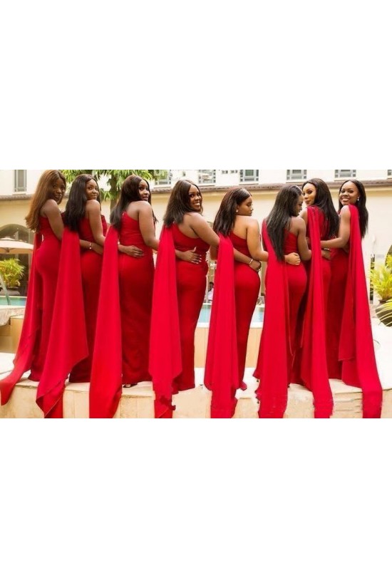 Long Red One Shoulder Bridesmaid Dresses 902411