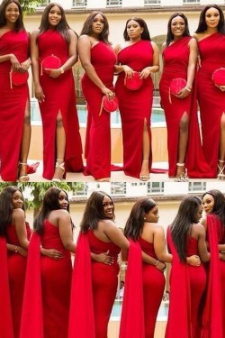 Long Red One Shoulder Bridesmaid Dresses 902411