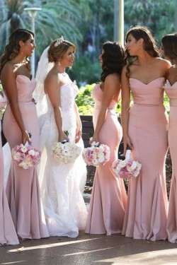 Long Pink Mermaid Sweetheart Bridesmaid Dresses 902413