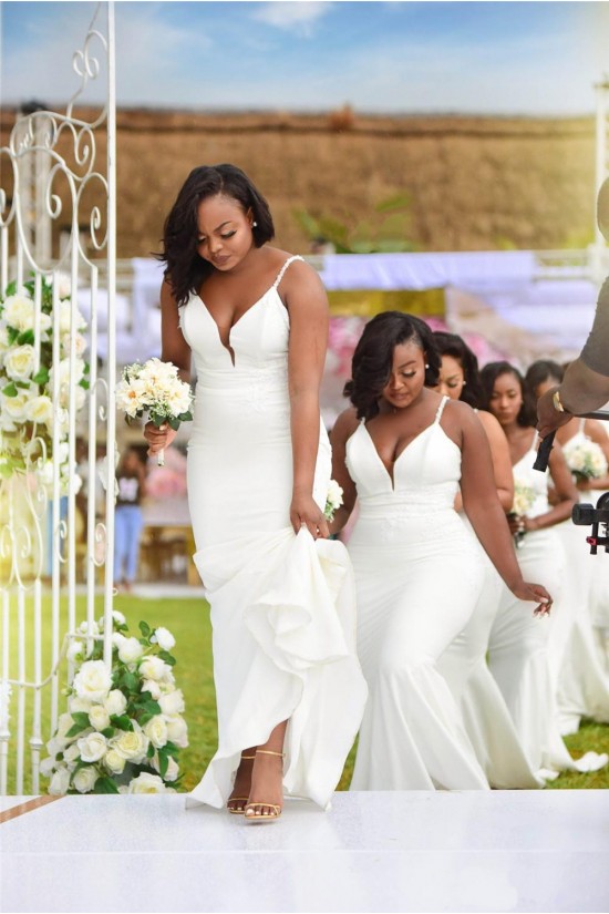 Long White Mermaid Bridesmaid Dresses 902419