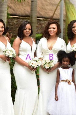 Long White Mermaid Bridesmaid Dresses 902419