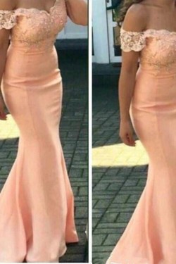 Long Pink Mermaid Lace Bridesmaid Dresses with Sleeves 902422