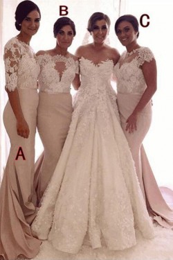 Long Mermaid Lace Bridesmaid Dresses with Sleeves 902423