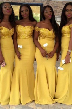 Long Yellow Mermaid Bridesmaid Dresses 902424