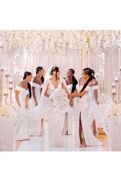 Long White Mermaid Off the Shoulder Bridesmaid Dresses 902428