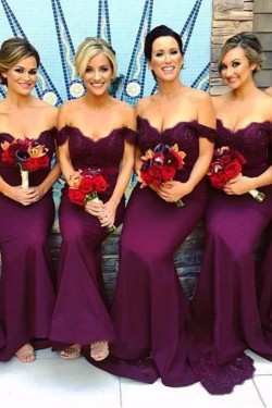 Long Grape Purple Mermaid Lace Bridesmaid Dresses 902435