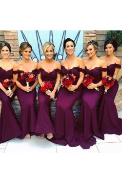 Long Grape Purple Mermaid Lace Bridesmaid Dresses 902435