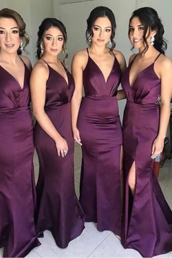 Long Grape Purple Mermaid Spaghetti Straps Bridesmaid Dresses 902437