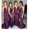Long Grape Purple Mermaid Spaghetti Straps Bridesmaid Dresses 902437