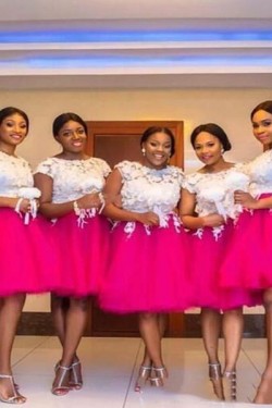 Short Lace and Tulle Bridesmaid Dresses 902438