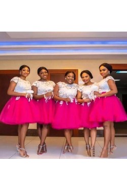 Short Lace and Tulle Bridesmaid Dresses 902438