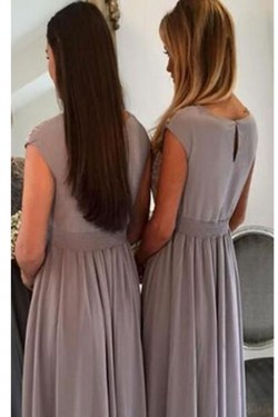 Long Grey Lace and Chiffon Floor Length Bridesmaid Dresses 902439
